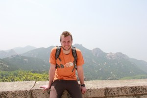 Resting at a Laoshan temple. The sea is back there behind the marine layer.