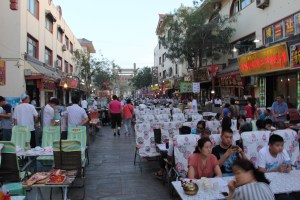 Lamb skewers were the food of choice along Dunhuang's downtown lanes.