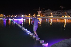 We hopped from stone to stone across the river park.
